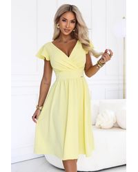 Love Lace - Wedding Guest Wrap Short Sleeve Midi Dress With Ruffles - Lyst