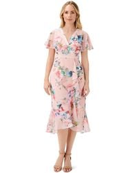 Adrianna Papell - Floral Faux Wrap Ruffle Dress - Lyst