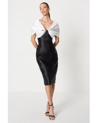 Coast - Contrast Twill Pencil Dress With Gathered Sleeves - Lyst