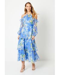 Oasis - Occasion Floral Organza Tiered Midaxi Dress - Lyst