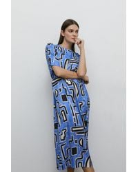 Warehouse - Satin Dobby Column Midi Dress In Print - Lyst