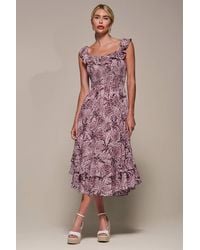 Jolie Moi - Shirred Ruffle Sleeve Tiered Midi Dress - Lyst