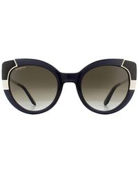 Ferragamo - Cat Eye Crystal Grey And Gold Khaki Gradient Sunglasses - Lyst
