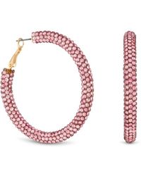 Mood - Rose Gold Pink Diamante Tube Hoop Earrings - Lyst