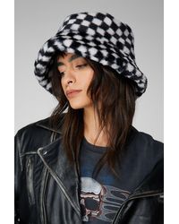 Nasty Gal - Faux Fur Checkerboard Bucket Hat - Lyst