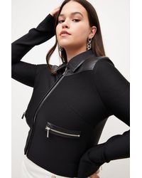 Karen Millen - Plus Size Pu Mix Bandage Knit Jacket - Lyst