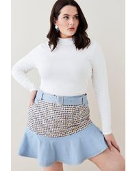 Karen Millen - Plus Size Denim Tweed Mix Flippy Hem Skirt - Lyst