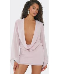 EGO - Long Sleeve Open Back Chiffon Mini Dress - Lyst