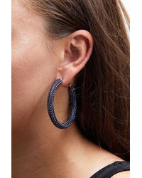 Mood - Rose Gold Blue Diamante Tube Hoop Earrings - Lyst