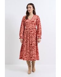 Dorothy Perkins - Animal Frill Neck Blouson Sleeve Midi Dress - Lyst