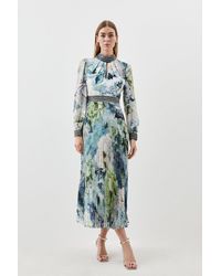 Karen Millen - Diamante Trim Floral Woven Maxi Dress - Lyst