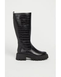 Warehouse - Leather Croc Chunky Knee High Boot - Lyst