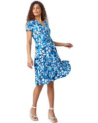 Roman - Floral Stretch Wrap Skater Dress - Lyst
