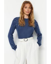 WOVCOR - Crew Neck Knit Sweater W/ Pearl Details - Lyst