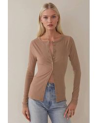 Hiccup - Crew Neck Button-Front Ribbed Knit Long Sleeve Cardigan Top - Lyst
