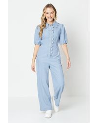 Oasis - Cord Scallop Edge Collared Jumpsuit - Lyst