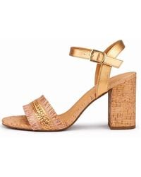 Spot on - Fringe Strap Sandals With Cork Block Heel & Ankle Buckle - Lyst