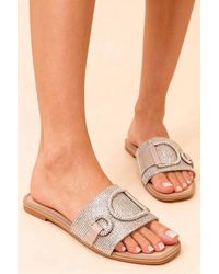 LARANGE - Rhinestone D-Buckle Flat Slides Sandals - Lyst