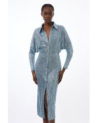 Karen Millen - Tall Stretch Jersey Sequin Shirt Maxi Dress - Lyst