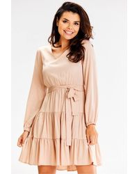 Love Lace - Long Sleeve Ruffle Flared Dress Elastic Waist Belt - Lyst