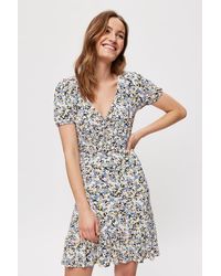Dorothy Perkins - Blue Lemon Floral Ruched Fit And Flare Dress - Lyst