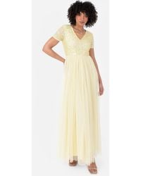Maya Deluxe - Short Sleeve V Neck Embellished Maxi Dress - Lyst