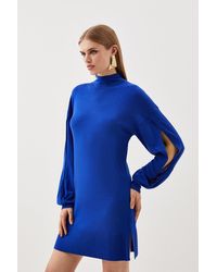 Karen Millen - Cashmere Blend Roll Neck And Split Sleeve Knit Mini Dress - Lyst