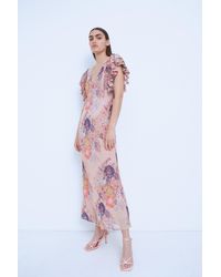 Warehouse - Wh X The British Museum: The Charles Rennie Mackintosh Collection Ruffle Maxi Dress In Floral - Lyst
