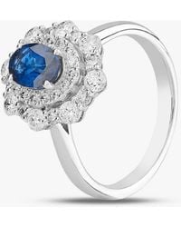 T.H.Baker - 18Ct 0.91Ct Oval Cut Sapphire & 0.82Ct Brilliant Cut Diamond Double Halo Ring 1518173 18Kw M - Lyst