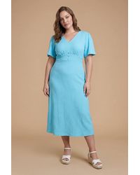Dorothy Perkins - Plus Crinkle Jersey Flutter Sleeve Button Front Midi Dress - Lyst