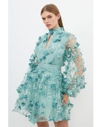 Karen Millen - Petite Floral Applique Woven Mini Dress - Lyst
