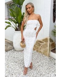 AX Paris - Embroidered Overlay Bandeau Cut Out Midi Dress - Lyst