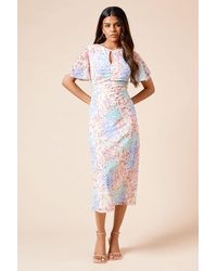 Dorothy Perkins - Petite Angel Sleeve Keyhole Mesh Jersey Midi Dress - Lyst