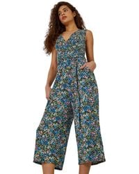 Roman - Sleeveless Floral Print Stretch Jumpsuit - Lyst