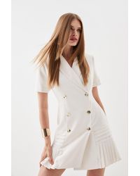 Karen Millen - Tall Pleated Button Detailed Woven Mini Dress - Lyst