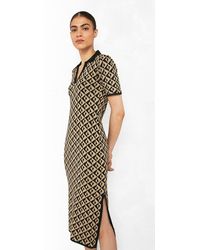 Warehouse - Geo Jacquard Collared Knit Dress - Lyst