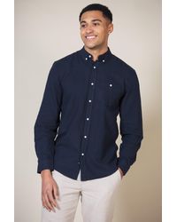 Nines - Linen Blend Long Sleeve Button-up Shirt With Chest Pocket - Lyst