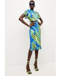Karen Millen - Print Belted Viscose Blend Jersey Midi Dress - Lyst