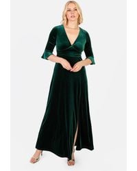 Maya Deluxe - Velvet V Neck Flute Sleeve Maxi Dress - Lyst
