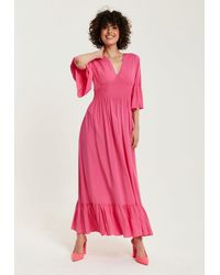 Liquorish - Pink Maxi Dress With Frill Sleeves - Lyst