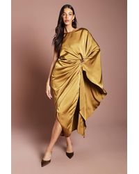 Coast - Muse Satin Draped Shoulder Maxi Dress With Trim - Lyst