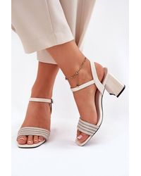 Love Lace - Front Braided Zircon Strap Column Heel Sandals Buckle - Lyst