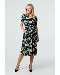 Izabel London - Floral Short Sleeve Faux Wrap Midi Dress - Lyst