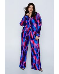 Nasty Gal - Plus Size Printed Plisse High Waisted Pants - Lyst