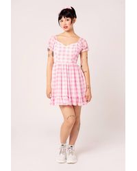 Hell Bunny - Cindy Gingham Chiffon Mini Dress With Puff Sleeves & Frill Hem - Lyst