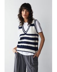 Warehouse - Knitted Crochet Pointelle Stripe Sweater Vest - Lyst