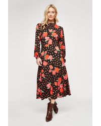 Dorothy Perkins - Large Red Floral High Neck Midi Dress - Lyst