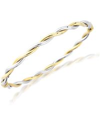 Jewelco London - 9ct White Yellow Gold Woven Tube Twist Bangle Bracelet 4mm - Bnnr02384 - Lyst