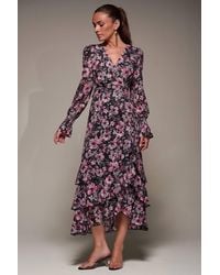 Jolie Moi - Long Sleeve Ruffle Hem Mesh Maxi Dress - Lyst