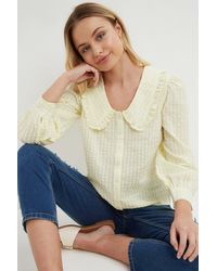 Dorothy Perkins - Petite Yellow Gingham Textured Collar Top - Lyst